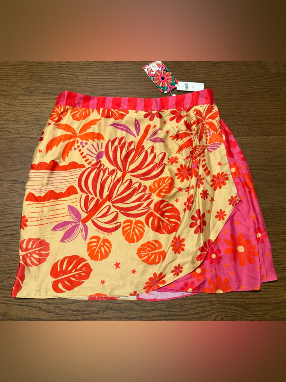 NWT Farm Rio x Anthropologie Wrap Slip Mini Skirt Red Pattern